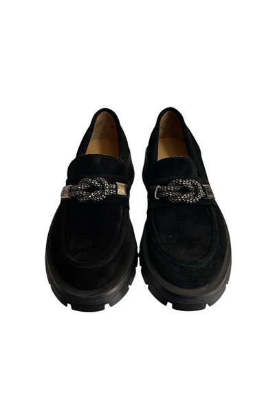 Siyah Hakiki Süet Deri Kalın Taban Loafer