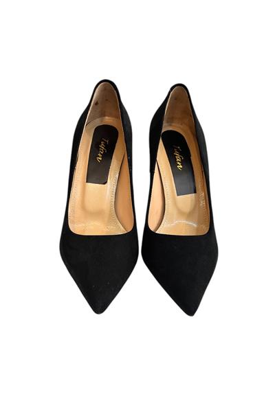 Siyah Hakiki Süet Deri Stiletto