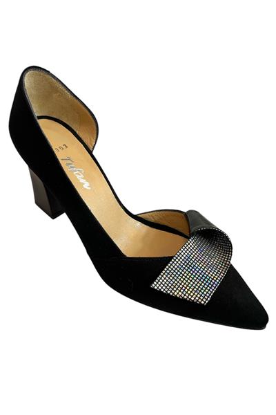 Siyah Hakiki Süet Deri Topuklu Ayakkabı