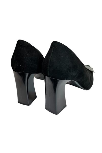 Siyah Hakiki Süet Deri Topuklu Ayakkabı