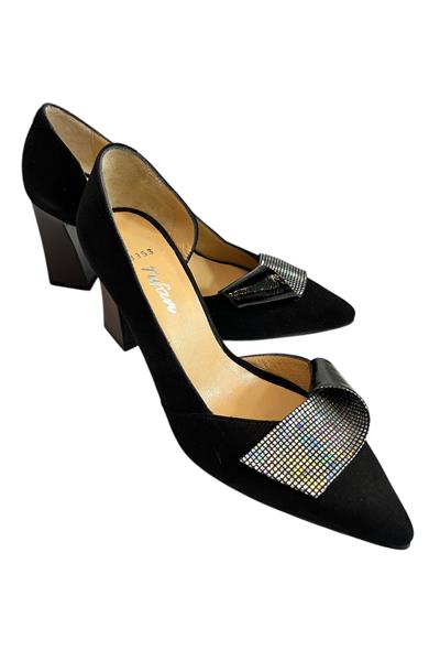 Siyah Hakiki Süet Deri Topuklu Ayakkabı
