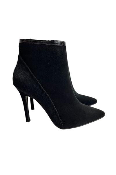 Siyah Hakiki Süet Deri Topuklu Bot