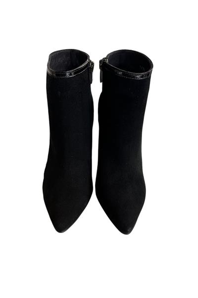 Siyah Hakiki Süet Deri Topuklu Bot