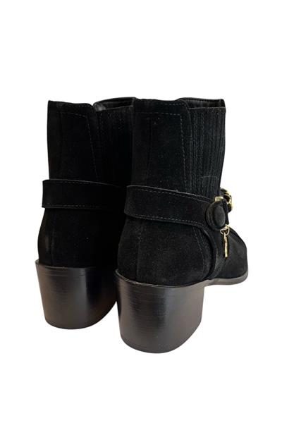 Siyah Hakiki Süet Deri Zincir Detay  Bot