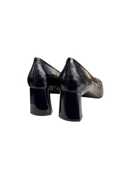 Siyah Krokodil Hakiki Deri Topuklu Ayakkabı