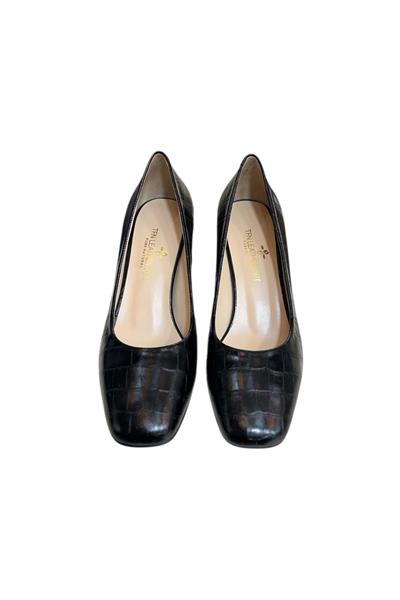 Siyah Krokodil Hakiki Deri Topuklu Ayakkabı