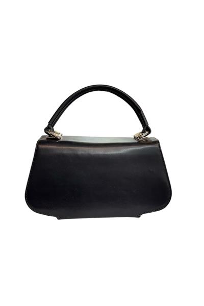 Siyah  Suni Deri 3 Bölmeli El Ve Omuz Çantası