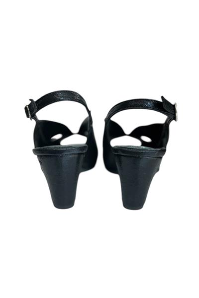 Siyah Vegan Deri Arkası Açık Topuklu Ayakkabı