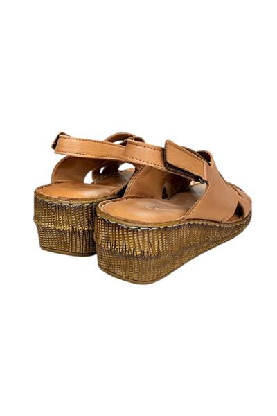 Taba Hakiki Deri Çapraz Bantlı Puf Taban Hafif Comfort Sandalet