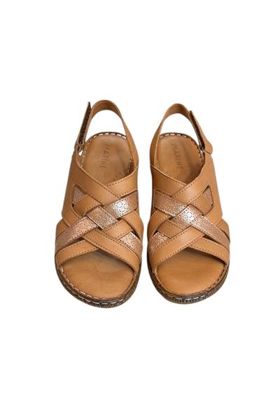 Taba Hakiki Deri Çapraz Bantlı Puf Taban Hafif Comfort Sandalet