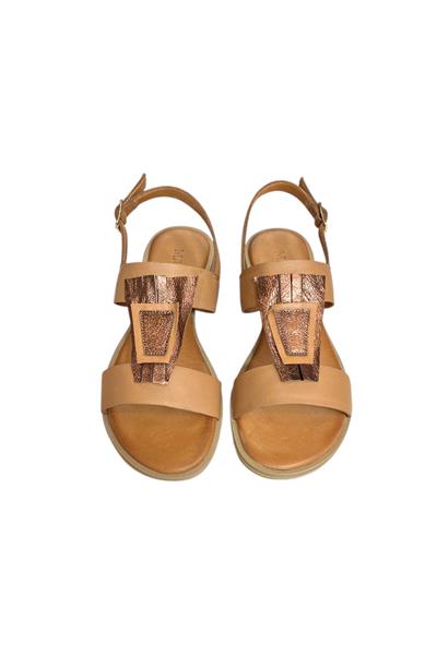 Taba Hakiki Deri Çift Bantlı Yumuşak Taban Comfort Sandalet