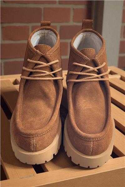 Taba Hakiki Deri Süet Bağcıklı Bot