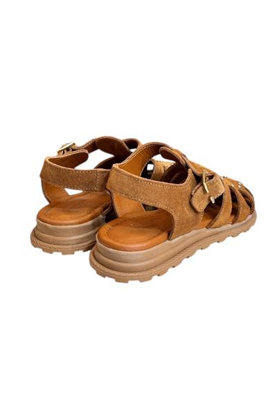 Taba Hakiki Deri Süet Burnu Kapalı Arkası Açık Troklu Sandalet