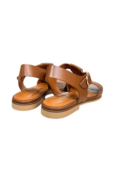 Taba Hakiki Deri Tek Bant Bilekten Bağlı Bodrum Tarzı Sandalet 