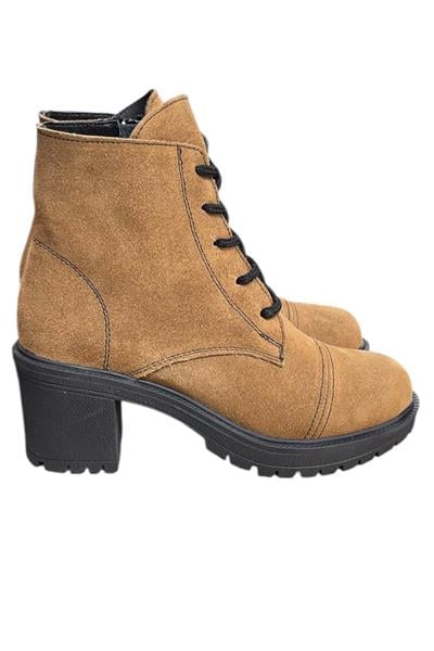 Taba Hakiki Süet  Bağcık Detay  Yandan Fermuarlı Kalın Topuk Bot