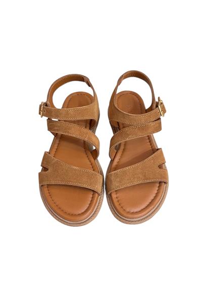 Taba  Hakiki Süet Deri Çapraz Bantlı Sandalet 