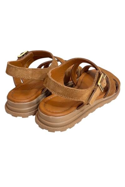 Taba  Hakiki Süet Deri Çapraz Bantlı Sandalet 