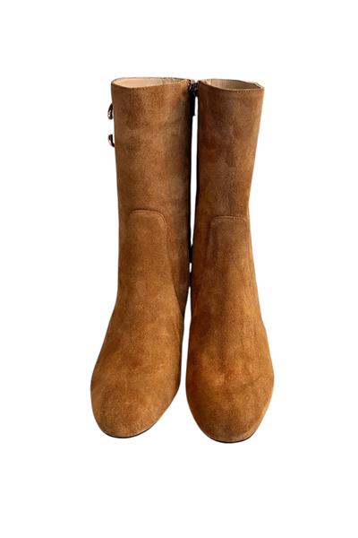 Taba Hakiki Süet Deri Topuklu Bot