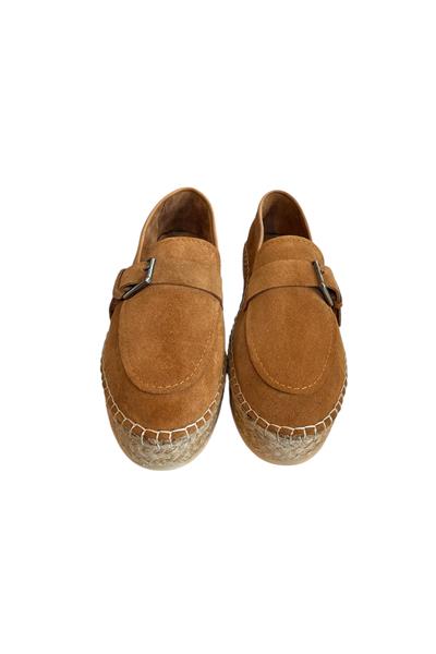 Taba Hakiki Süet Hasır Taban Tokalı Loafer 