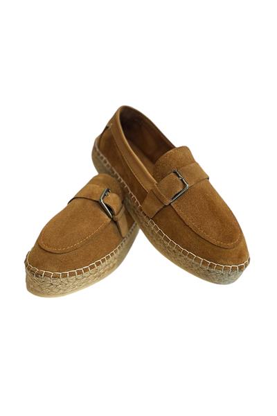 Taba Hakiki Süet Hasır Taban Tokalı Loafer 