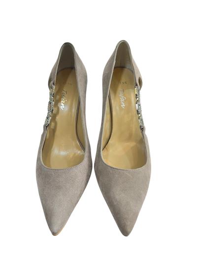 Ten Hakiki Süet Deri Taşlı Zincir Detay Topuklu Ayakkabı