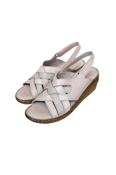 Vizon Hakiki Deri Çapraz Bantlı Puf Taban Hafif Comfort Sandalet
