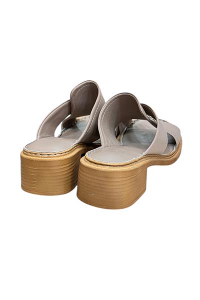 Vizon Hakiki Deri Puf Taban Çapraz Bantlı Terlik 