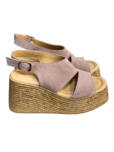 Vizon Hakiki Deri Süet Dolgu  Topuk  Comfort Taban  Sandalet