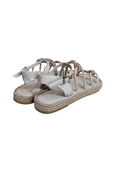 Vizon Hakiki Deri Taş Detay İpli Comfort Taban Sandalet