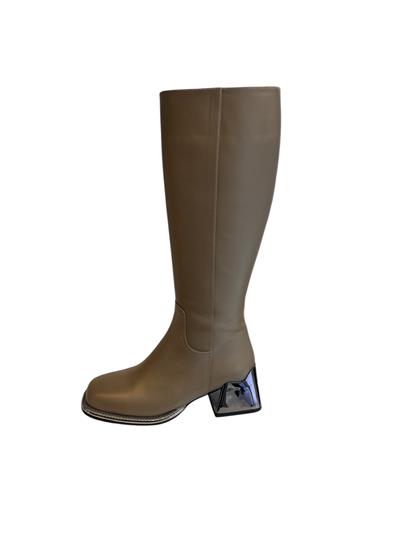 Vizon Hakiki  Deri Topuklu Çizme