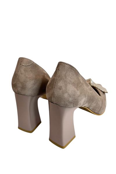 Vizon Hakiki Süet Deri Topuklu Ayakkabı