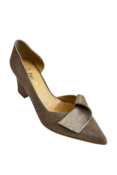 Vizon Hakiki Süet Deri Topuklu Ayakkabı