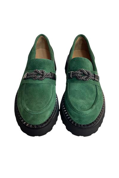 Yeşil Hakiki Deri Kalın Taban Loafer