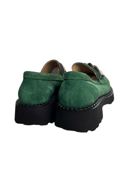 Yeşil Hakiki Deri Kalın Taban Loafer