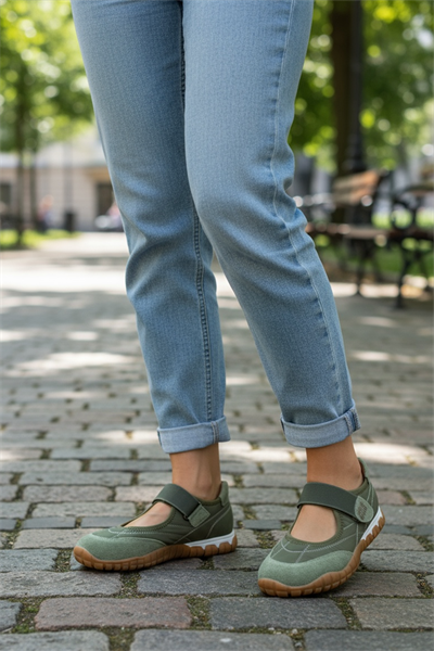 Yeşil Hakiki Deri Süet Detaylı Su Geçirmez Kumaş Comfort Sportif Ayakkabı