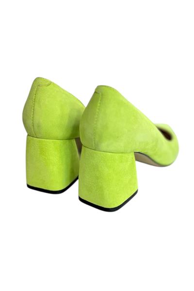 Yeşil Hakiki Deri Süet  Mabeyn Topuklu Ayakkabı