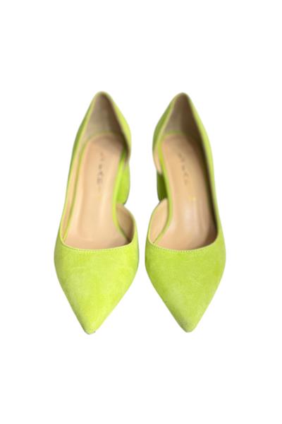 Yeşil Hakiki Deri Süet  Mabeyn Topuklu Ayakkabı