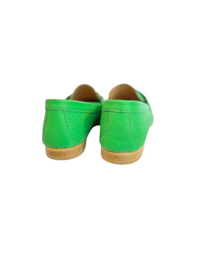 Yeşil  Hakiki Deri Toka Detay Zımbalı Loafer