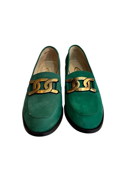 Yeşil Hakiki Nubuk Deri Toka Detay Loafer