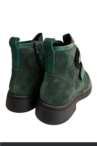 Yeşil Hakiki Süet Deri Çift Cırt Bantlı Bot