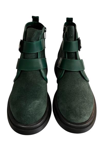 Yeşil Hakiki Süet Deri Çift Cırt Bantlı Bot