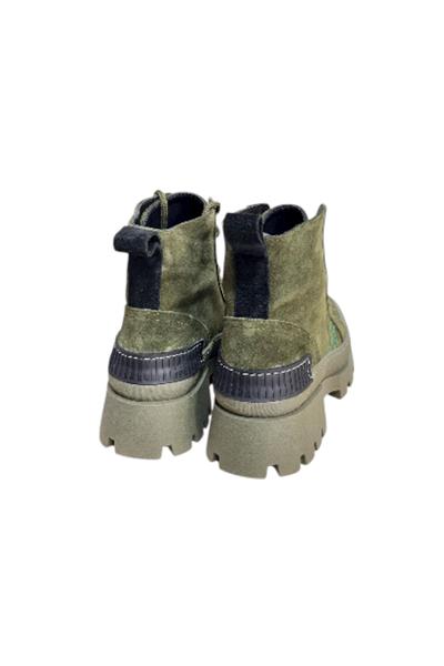 Yeşil Hakiki Süet İçi Kürklü Yeşil  Taban Yandan Fermuarlı Bot