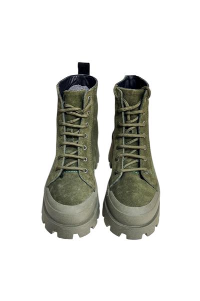 Yeşil Hakiki Süet İçi Kürklü Yeşil  Taban Yandan Fermuarlı Bot