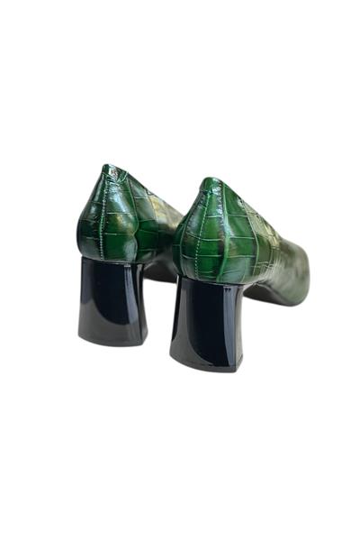 Yeşil Krokodil Hakiki Deri Topuklu Ayakkabı
