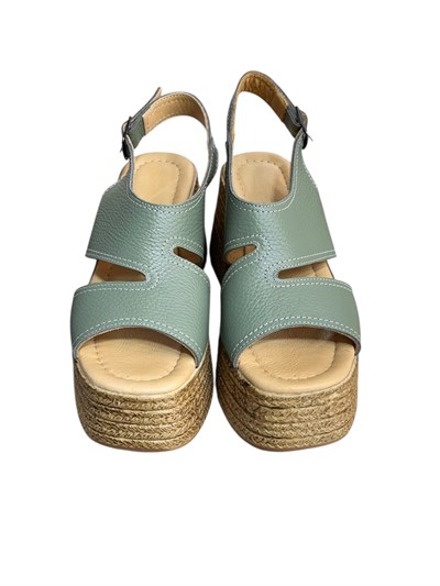 Yeşil Hakiki Deri  Dolgu  Topuk  Comfort Taban  Sandalet