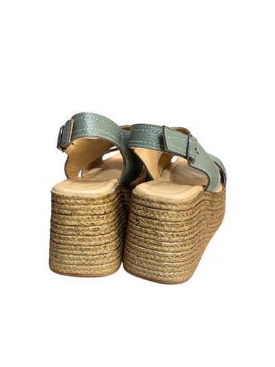 Yeşil Hakiki Deri  Dolgu  Topuk  Comfort Taban  Sandalet