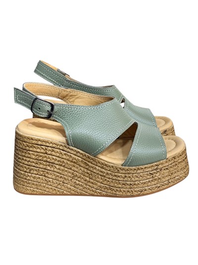 Yeşil Hakiki Deri  Dolgu  Topuk  Comfort Taban  Sandalet