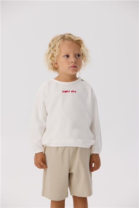 Nebbati Basic Erkek Bebek Ekru Sweatshirt