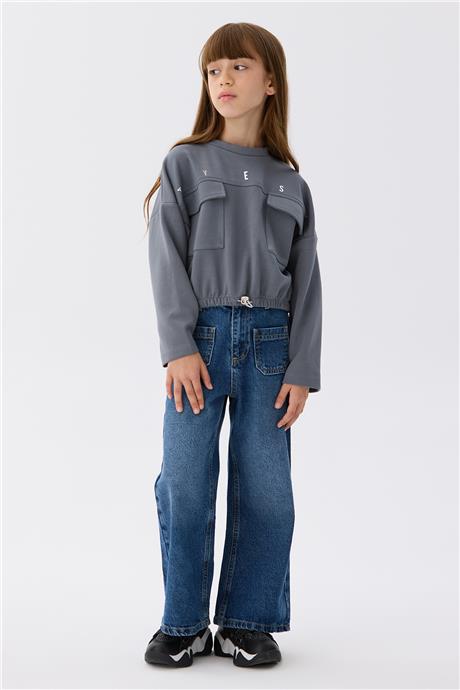 Tyess Kız Çocuk Gri Sweatshirt