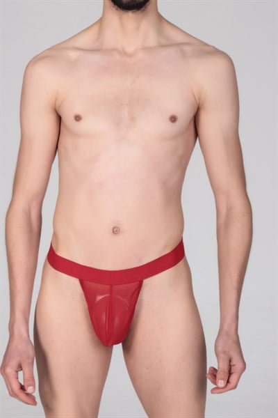 Jeu Jeu Erkek Tül Sheer Tanga Slip Kırmızı